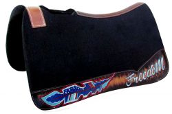 Showman 31" Wide x 32" black felt saddle pad with "Freedom" design